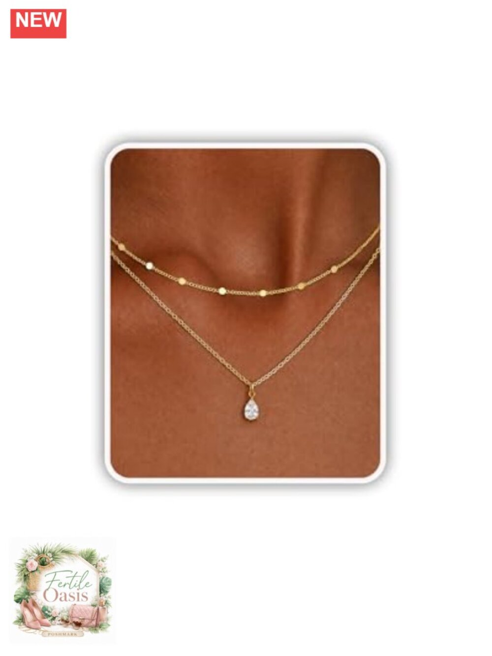 14K Gold Plated Layered Necklaces for Women Dainty Teardrop CZ Pendant